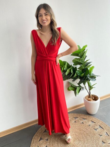 Vestido rojo multiuso largo